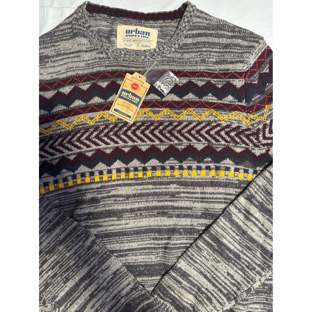 NWT Urban Pipeline Mens‎ Extra Large Sweater Crew Neck Aztec Geometric Gray